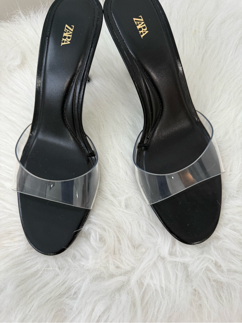 Zara Black Sandal with Clear Strap - Women size 8 -39